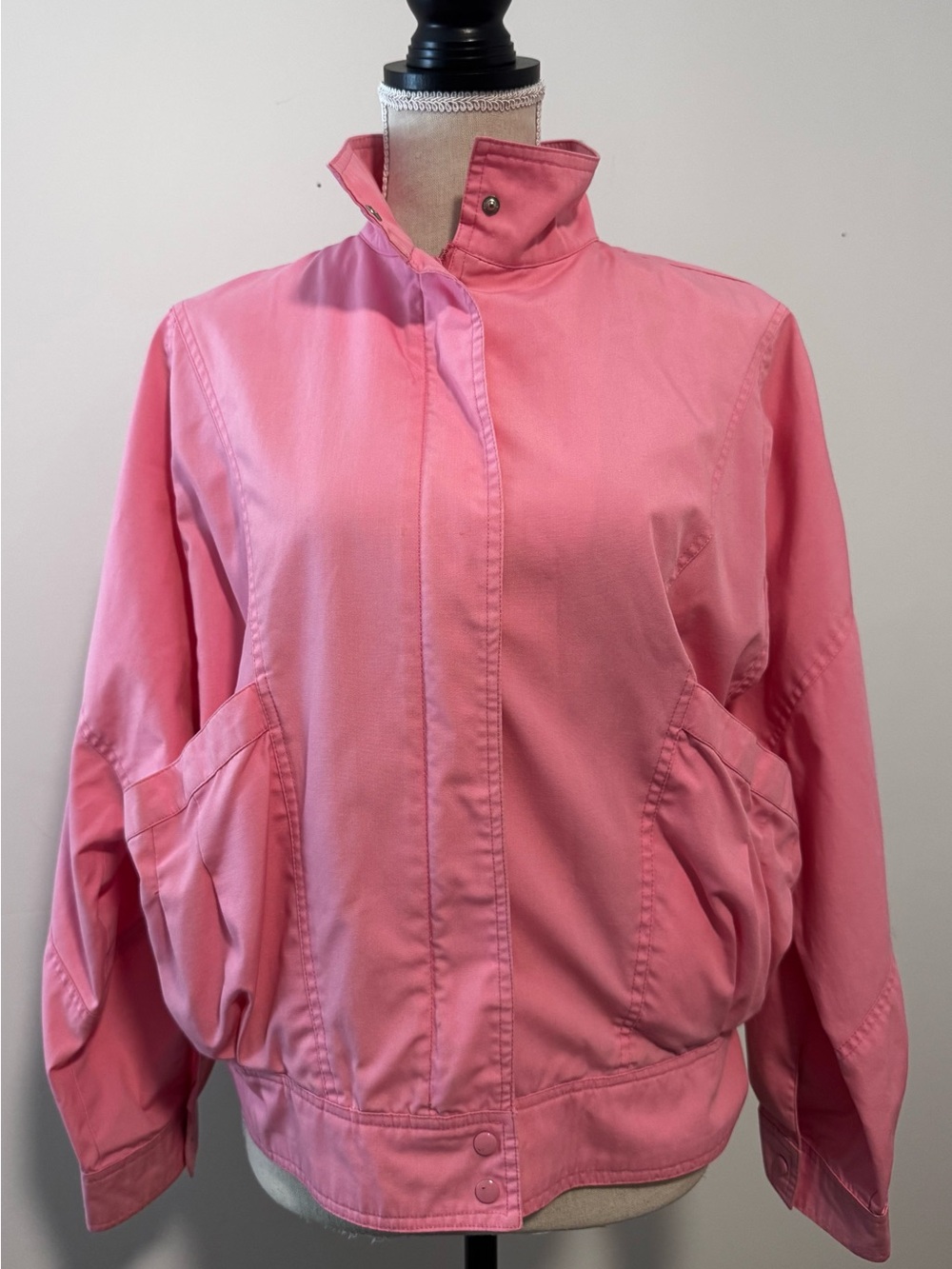 VTG Dawn 1980s Bubblegum Pink Bomber Jacket with High Collar M